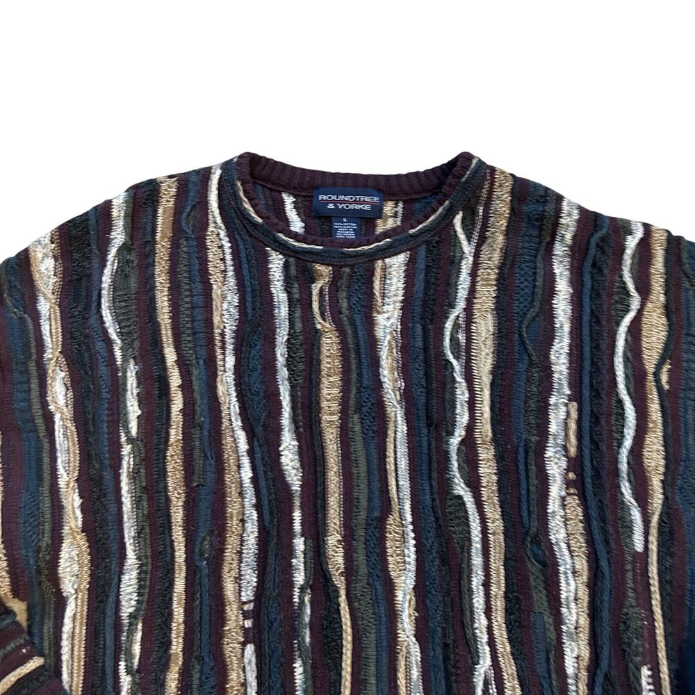 Vintage 90s Earth Tone 3D Textured Knit Coogi Style Sweater Professor Core Large - Picture 4 of 14